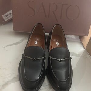SARTO By Franco Sarto Black Leather Women's Bit Loafers